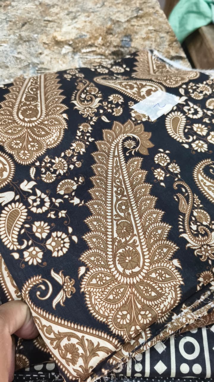 Navy Blue Paisley Printed Cut Piece