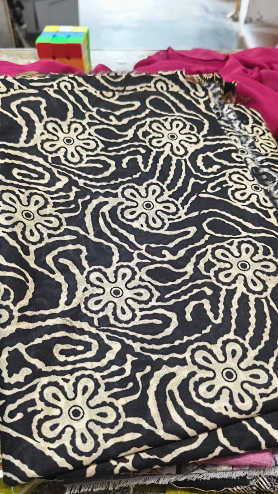 Black & White Floral Printed Cut Piece