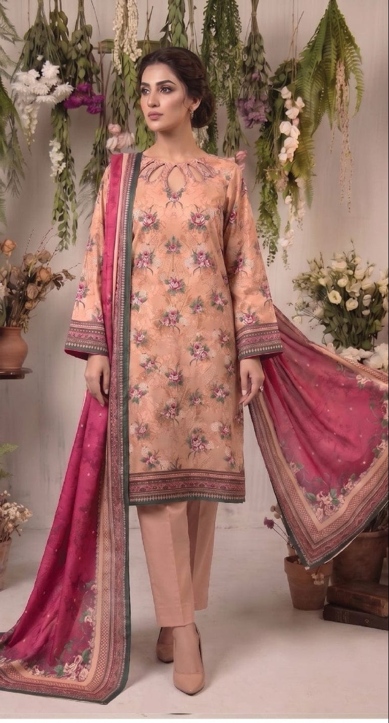 Original Khaadi Factory Leftover Lawn Digital Print 3 Piece Dress  HF2404A