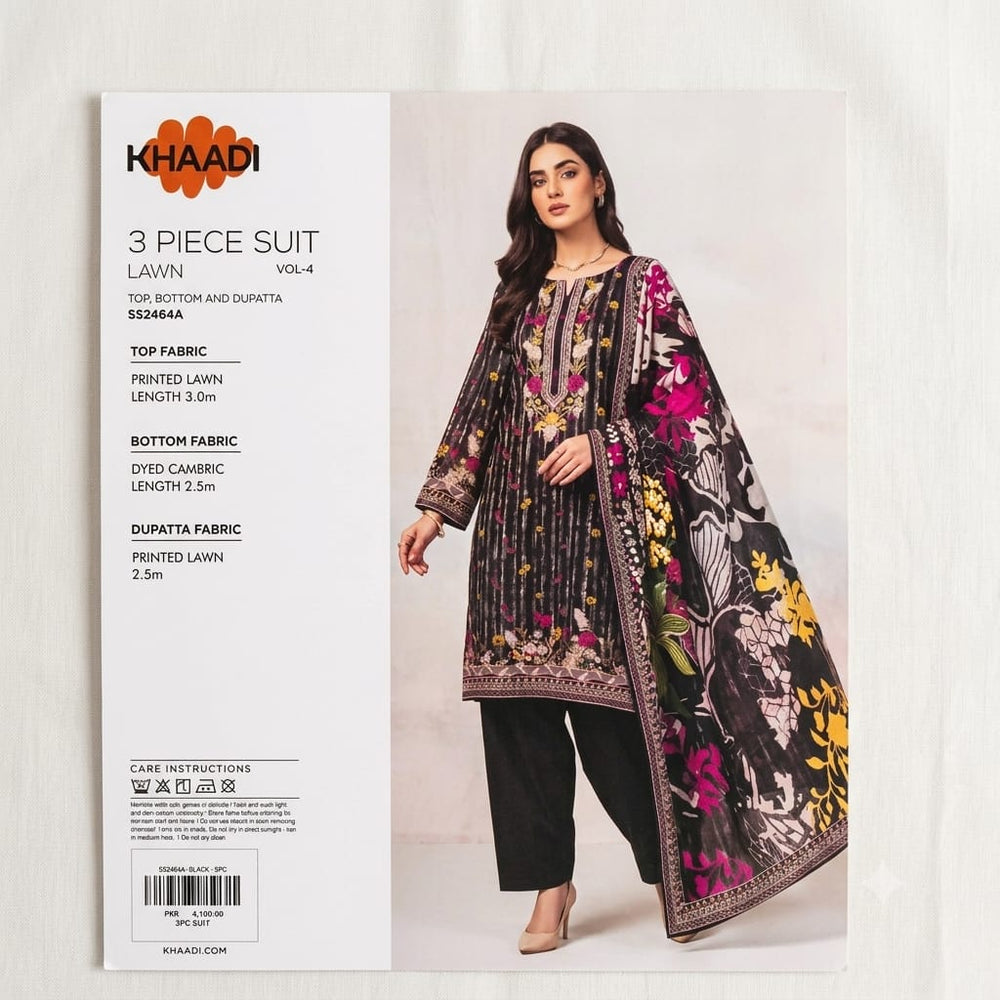 Khaadi 3-piece suit with a model wearing it on a white background