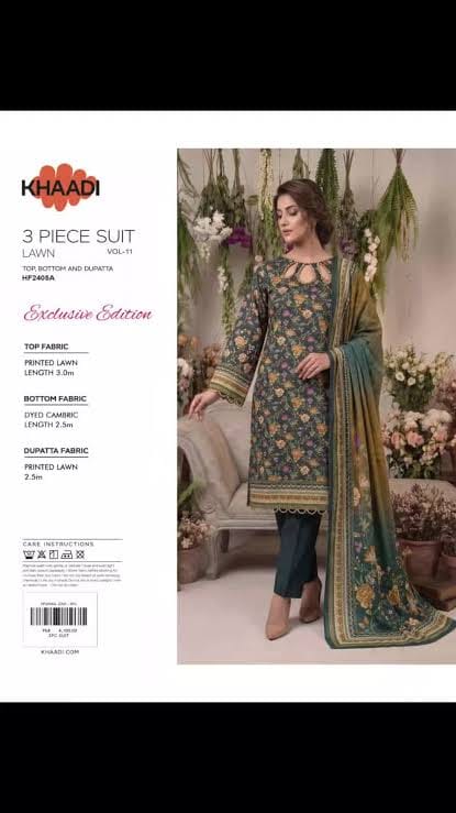 Original Khaadi Factory Leftover Lawn Digital Print 3 Piece Dress  HF2405
