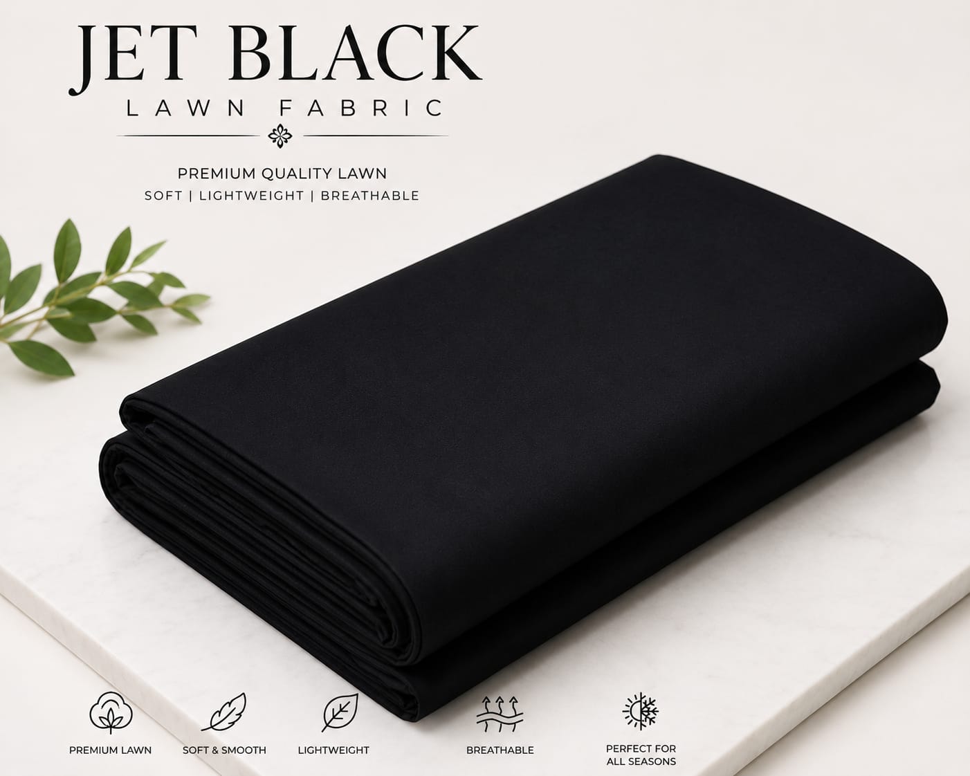 Premium Plain Dyed Black Lawn Fabric | Custom Cutting Available | Rs. 350 Per meter