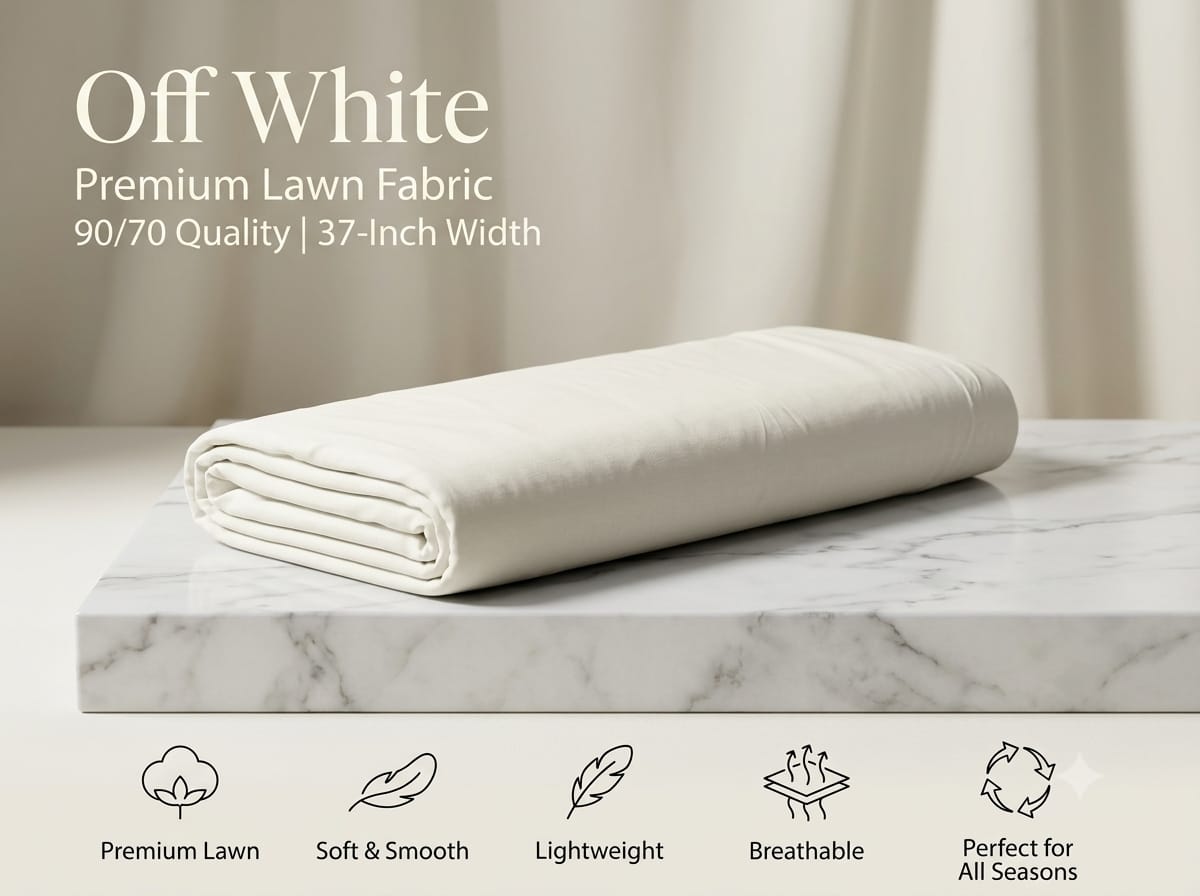 Premium Plain Dyed offwhite Lawn Fabric